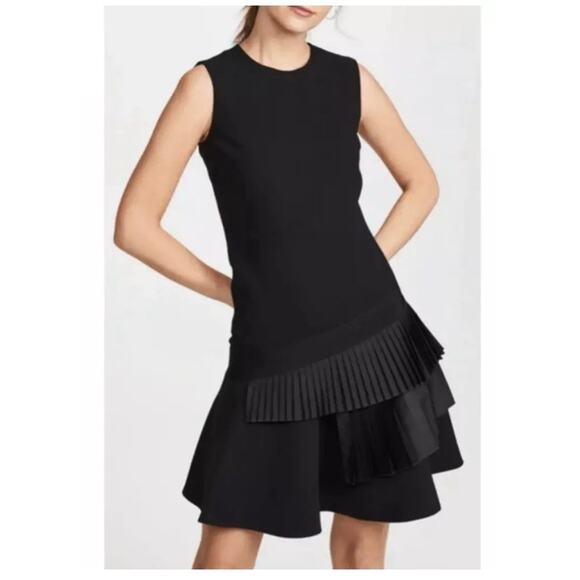 VICTORIA BECKHAM ASYMMETRIC PLEATED TIERED SLEEVELESS CREPE SHIFT DRESS SZ 4 - Picture 2 of 16